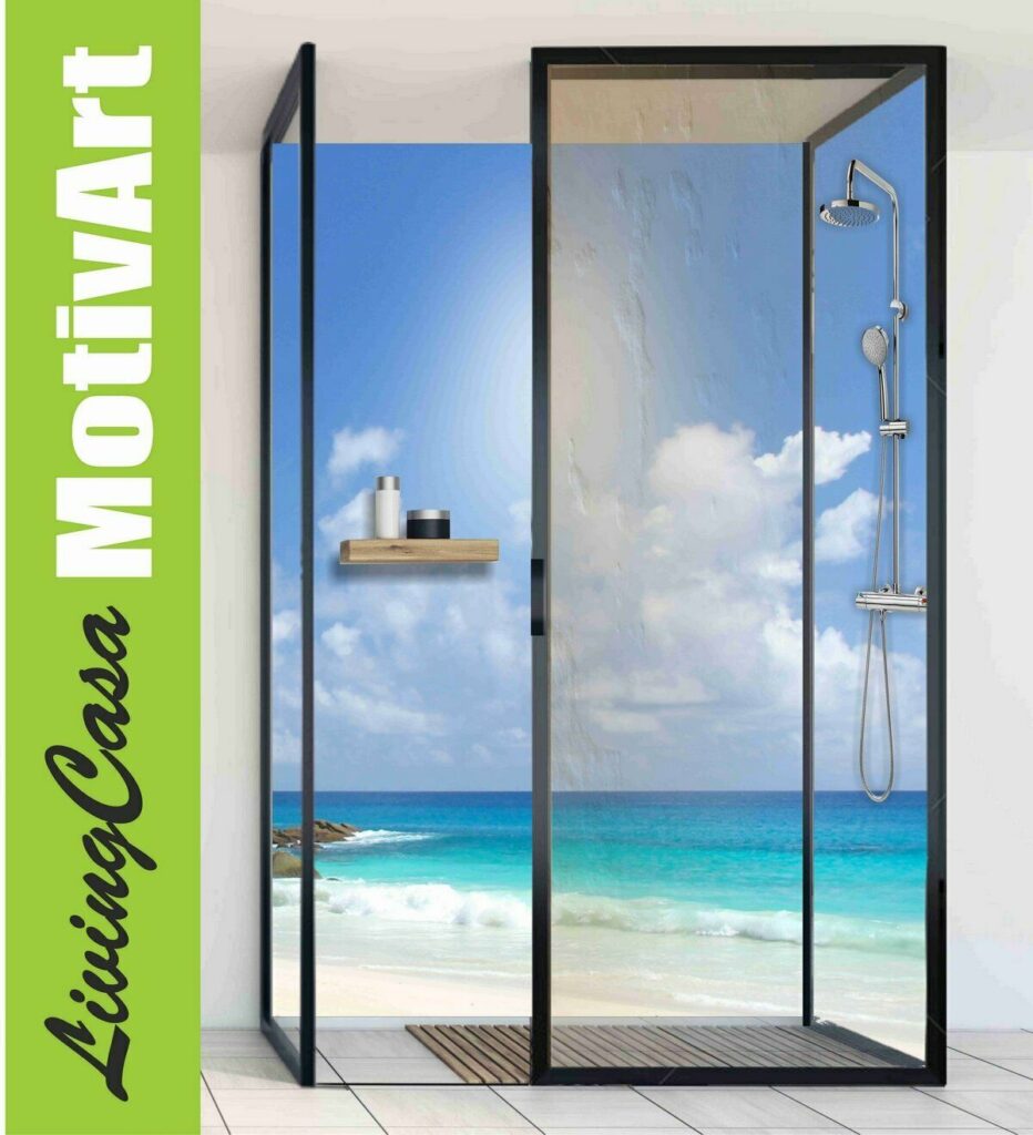 Duschrückwand Rückwand Dusche Alu, Strand Palmen Meer Duc40