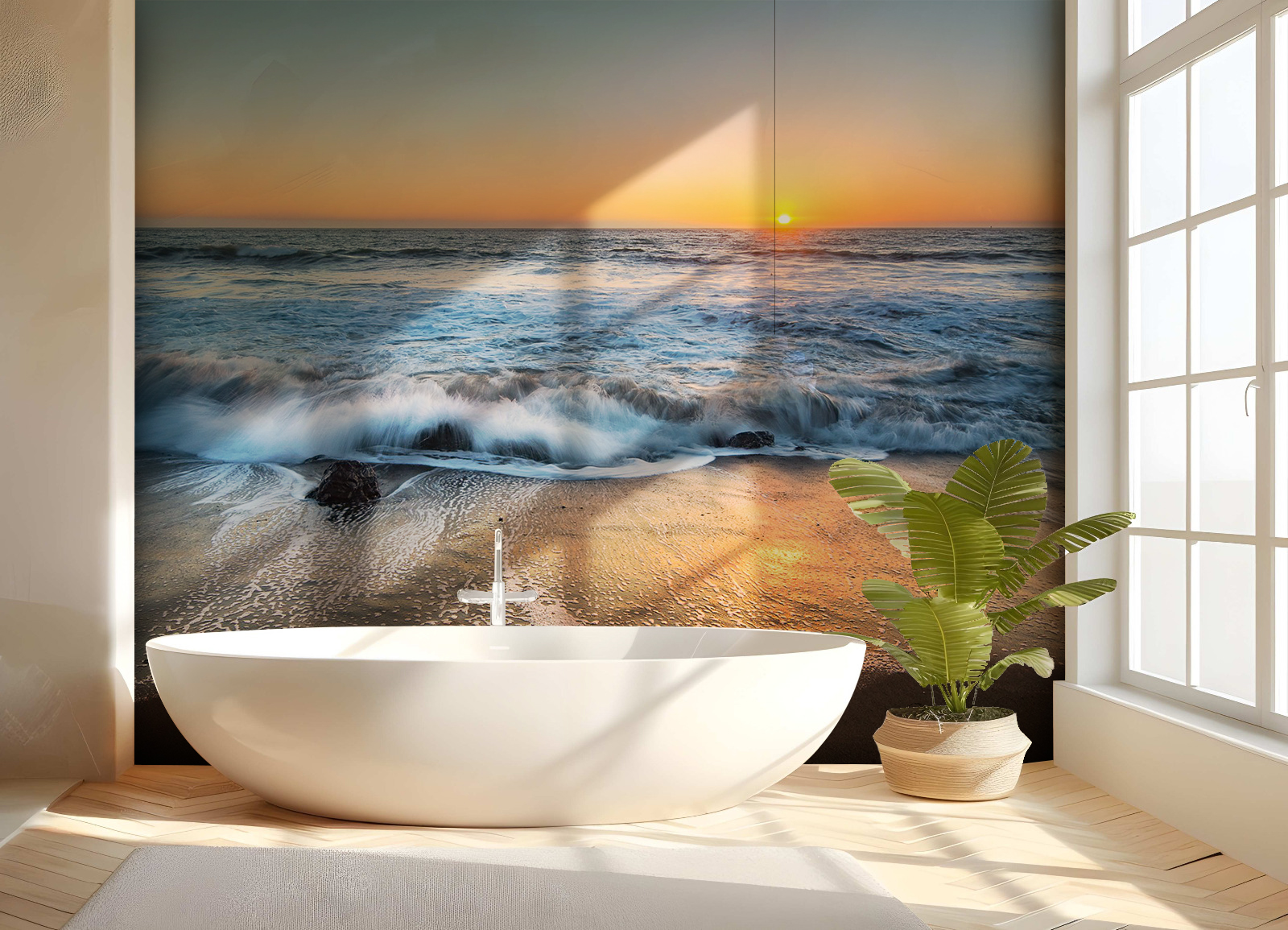 Duschrückwand Aluverbund – Meereswellen im Sonnenuntergang & goldener Strandhorizont – Bild 2