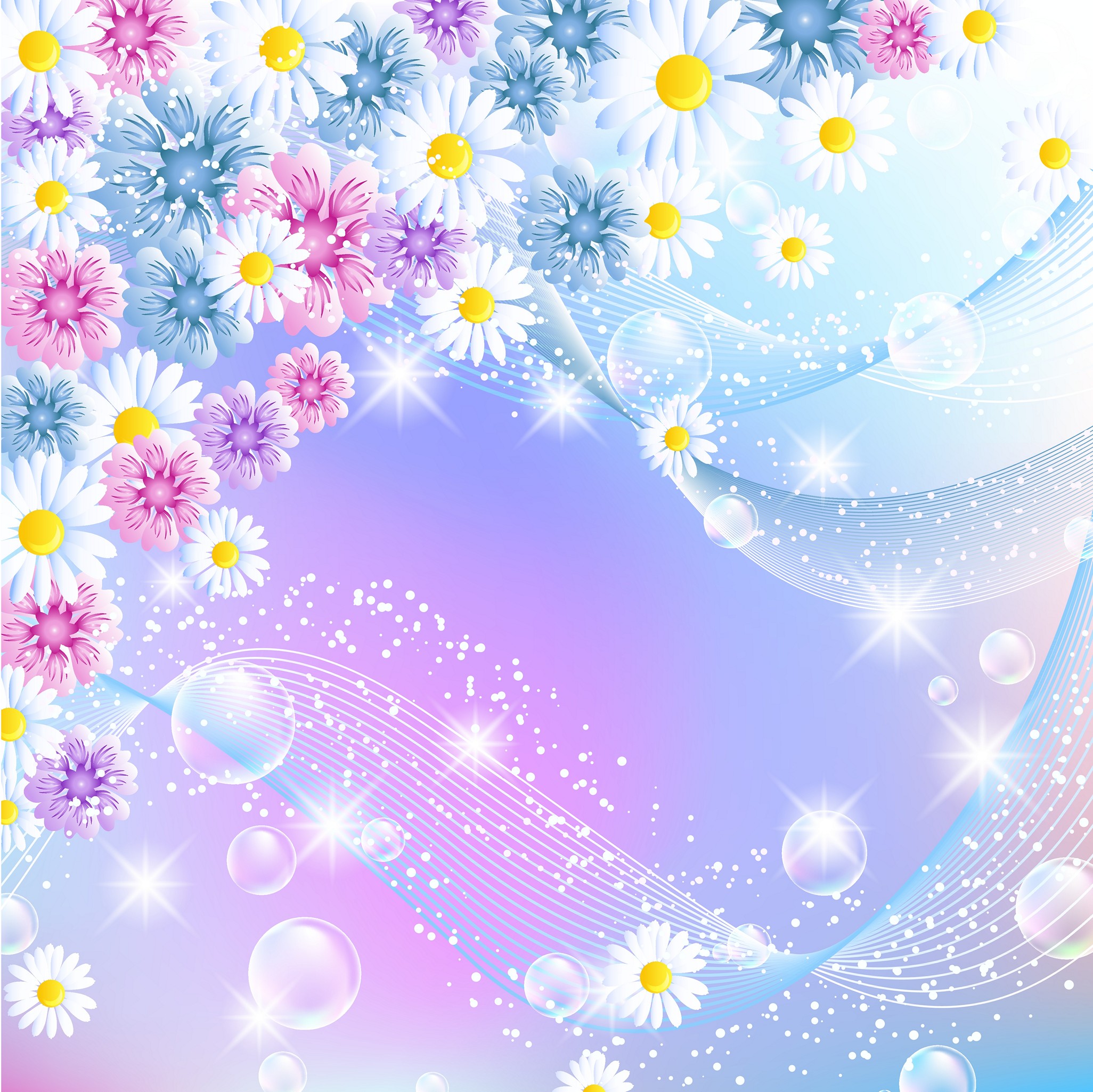 Duschrückwand Aluverbund – Pastellfarbenes Blumen-Fantasiemotiv mit Gänseblümchen, Glitzer – Bild 3