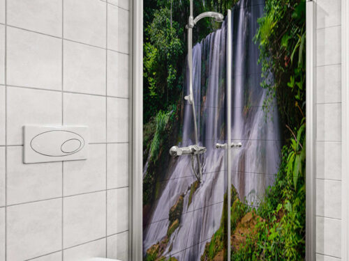Duschrückwand Aluverbund – Tropischer Waldwasserfall