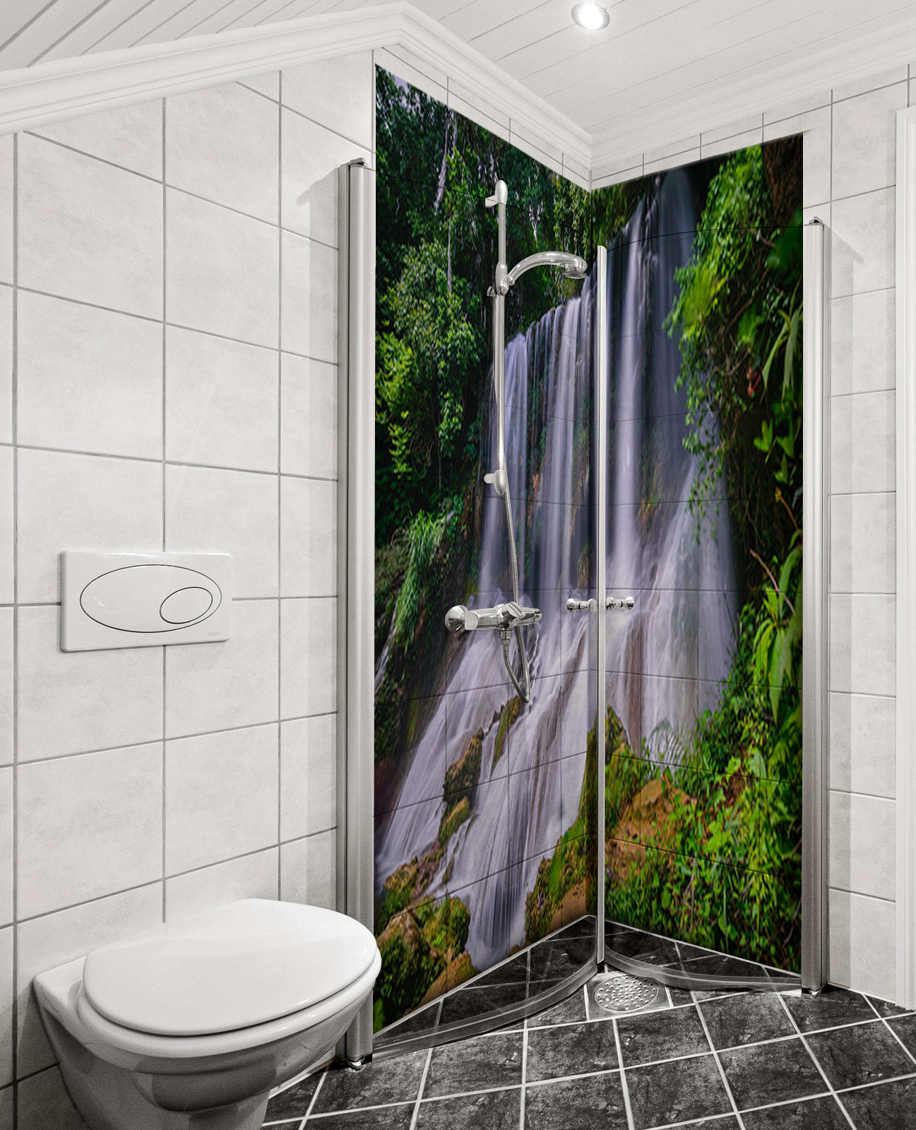 Duschrückwand Aluverbund – Tropischer Waldwasserfall